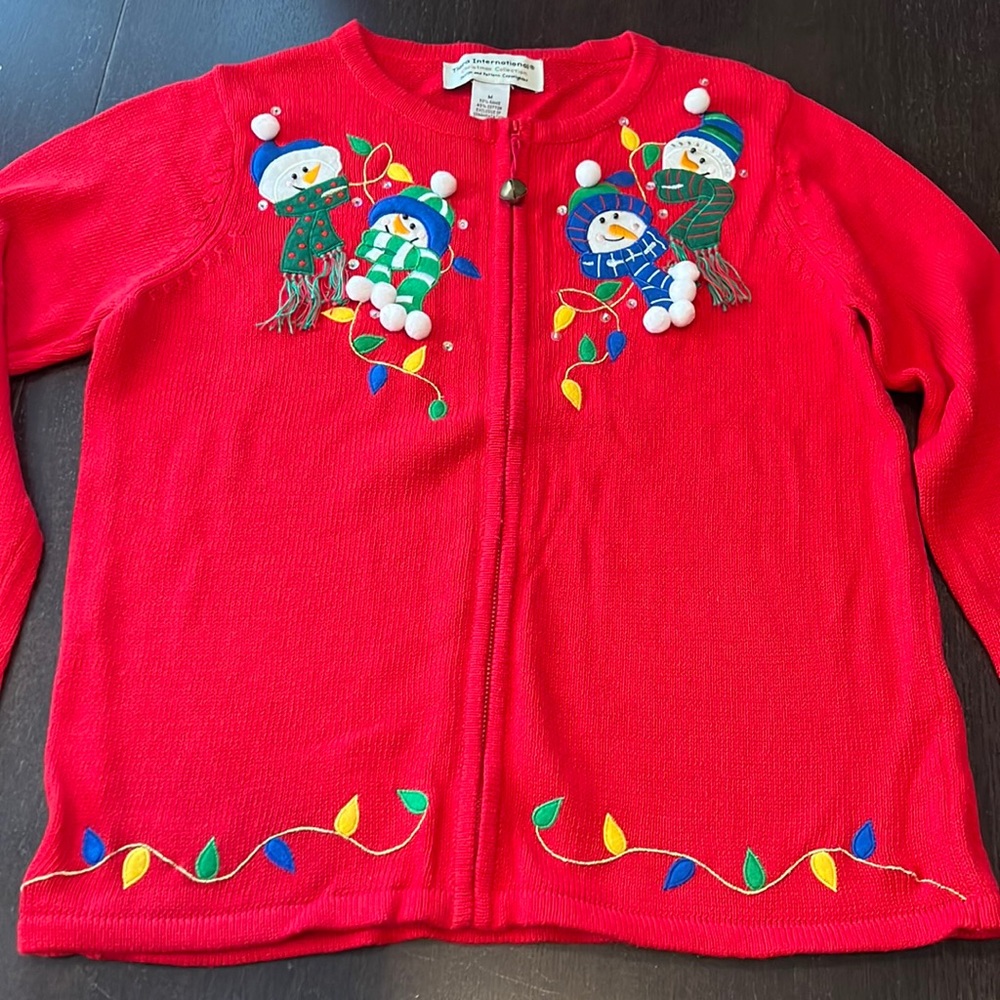 Red snowman with bell Christmas sweater